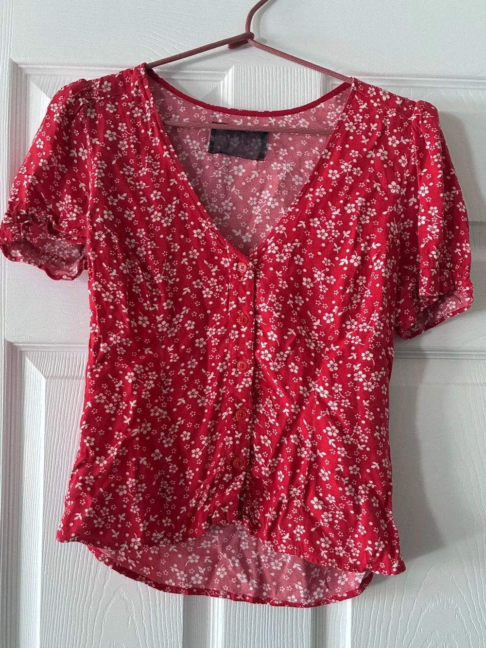 Reformation Button Up V-Neck Red Floral Blouse Size S - Picture 3 of 6